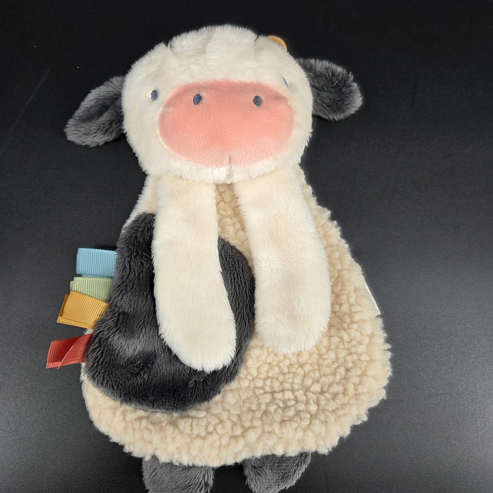 Itzy Ritzy Cow Lovey Baby Security Blanket Plush Sensory Taggies Cream Grey